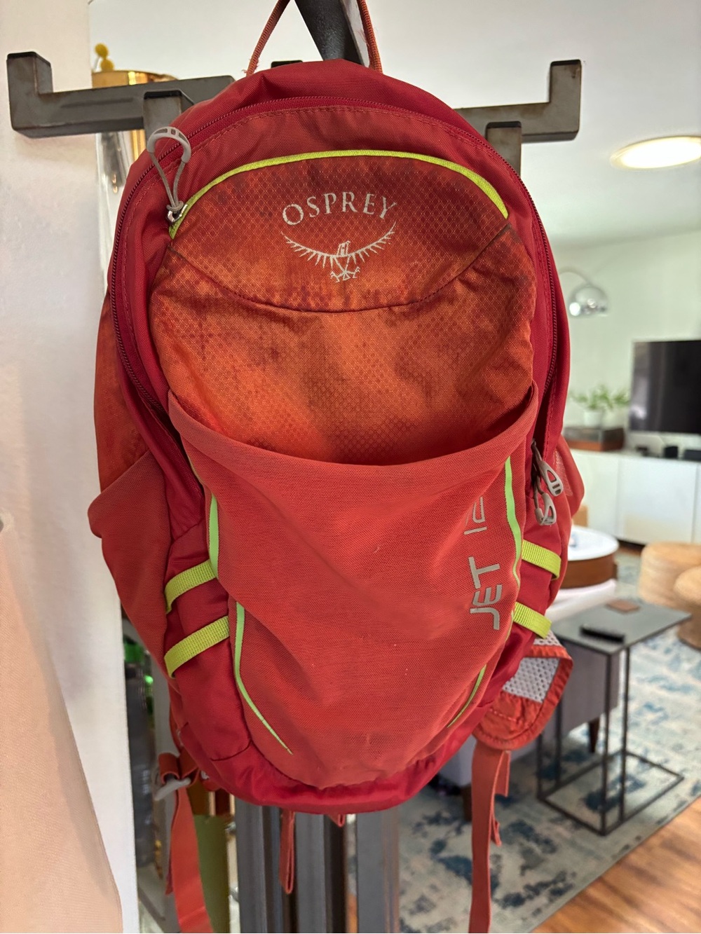 OSPREY Kids Jet 12 Red-Orange Daypack with Lime Trim